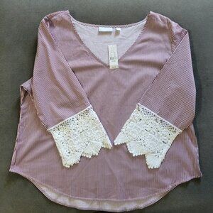 New York & Company White and Red Stripes Size XL